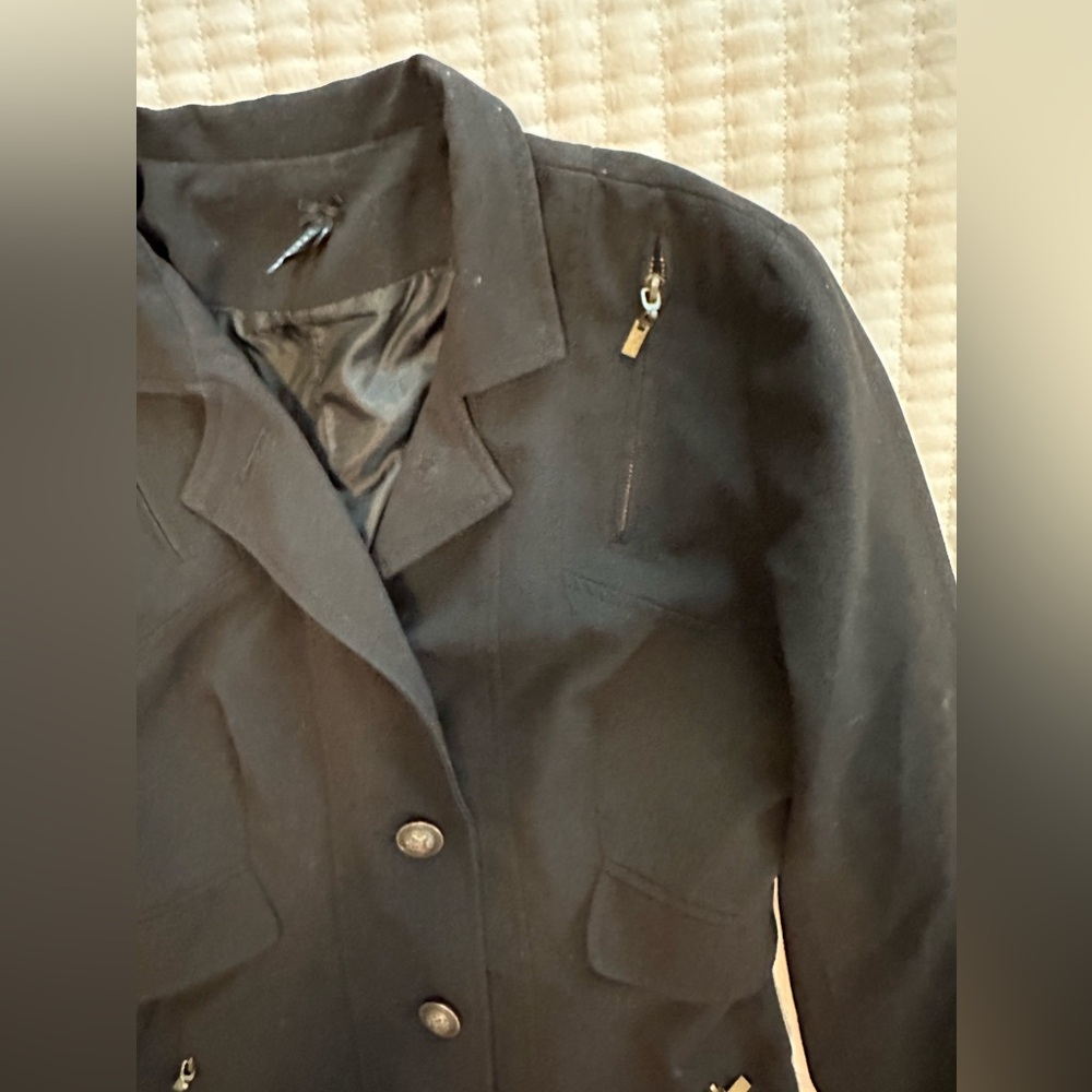 Lapis ladies black Moto short trench coat Size medium. - Picture 7 of 12